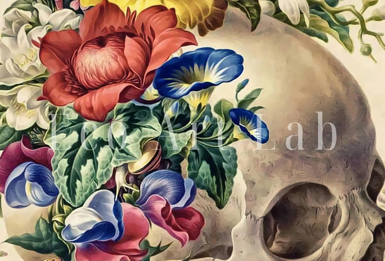 Included artwork preview showing first selection of artworks from Vintage Skull Painting Set of 2 Prints. Printable Wall Art, Skull With Colorful Flowers, Floral Skull Print 2 Piece Wall Art. Skull Poster.