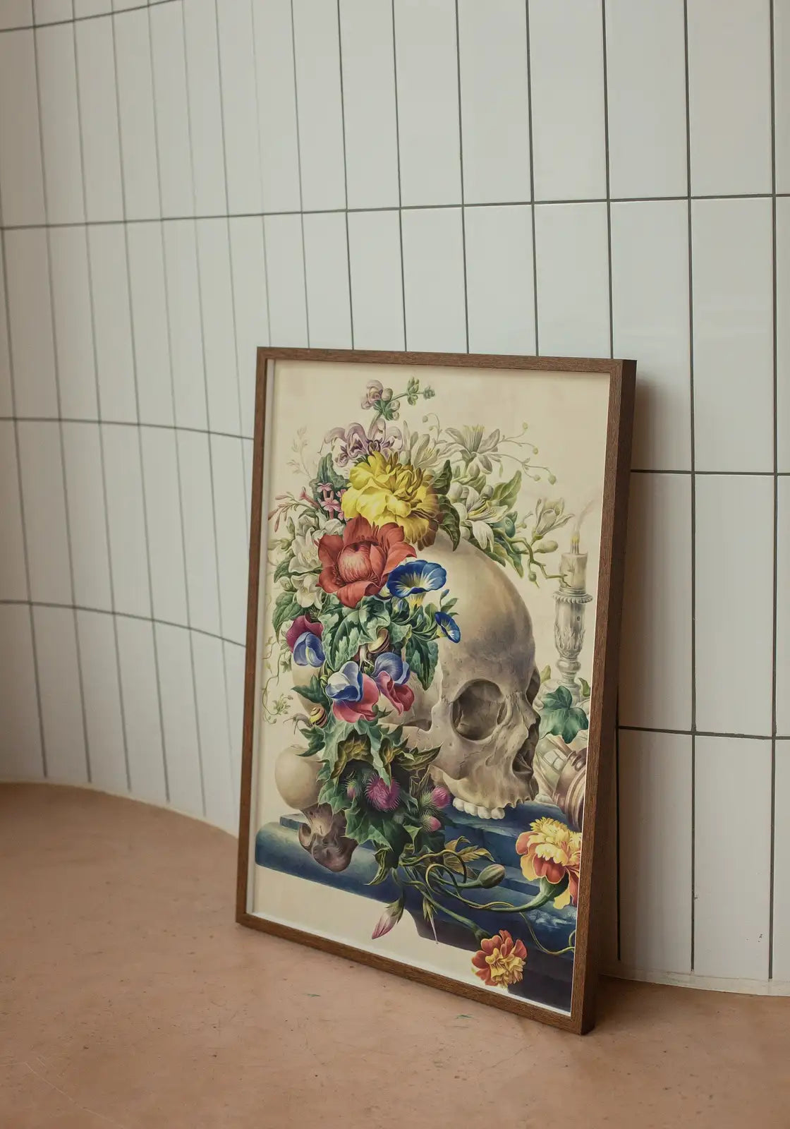 Detail view of artwork from Vintage Skull Painting Set of 2 Prints. Printable Wall Art, Skull With Colorful Flowers, Floral Skull Print 2 Piece Wall Art. Skull Poster. (variation 2)
