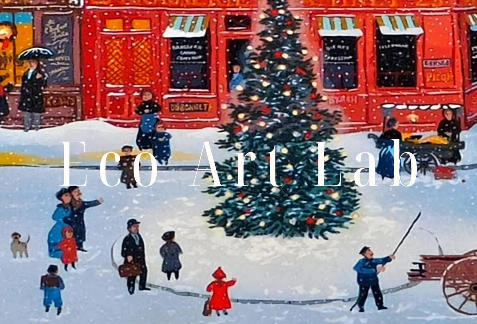 Vue de la ville enneigée de Noël vintage. Peinture imprimable d’art antique. Téléchargement instantané pour la scène hivernale rétro de la ville.