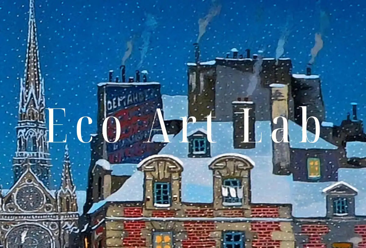 Vue de la ville enneigée de Noël vintage. Peinture imprimable d’art antique. Téléchargement instantané pour la scène hivernale rétro de la ville.