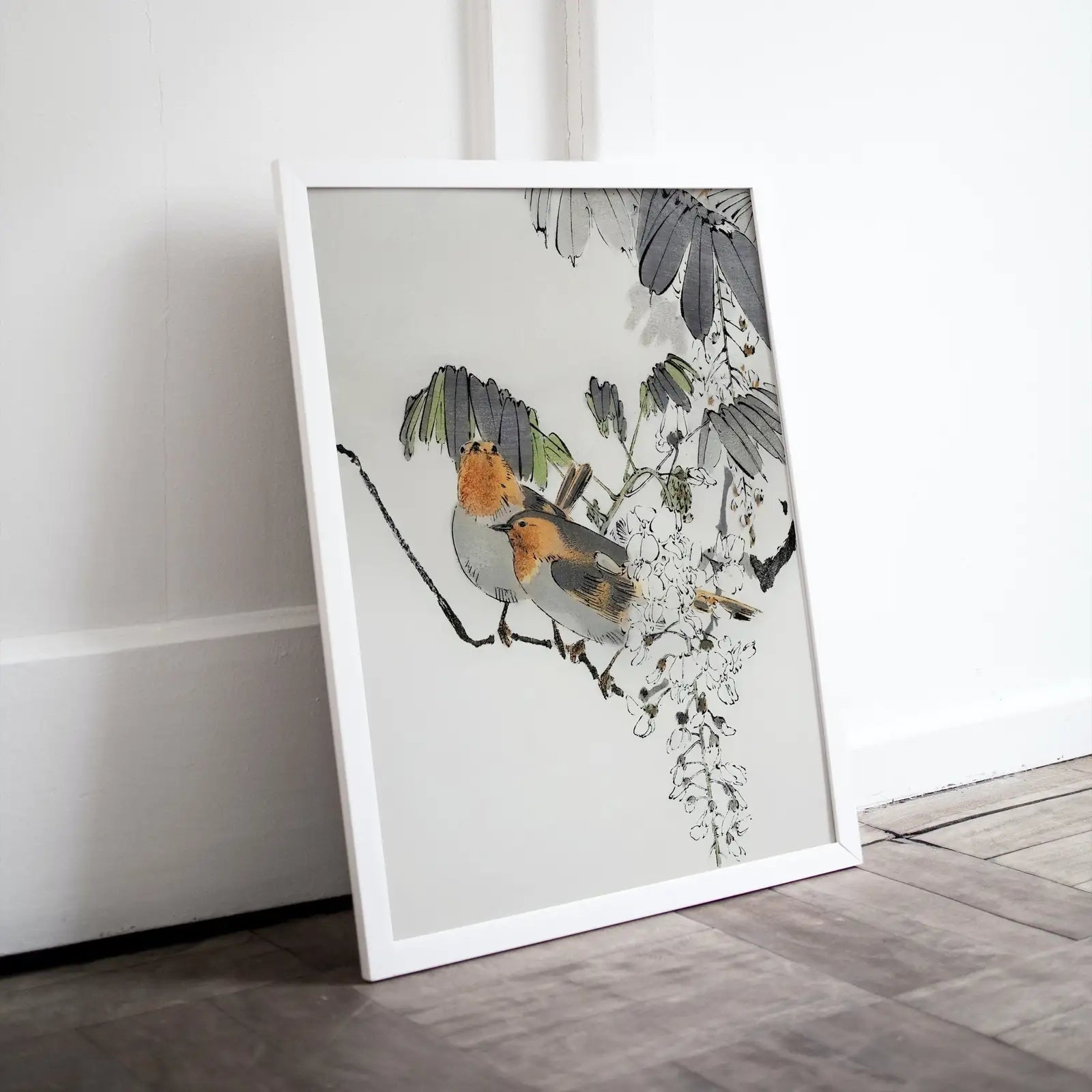 Moineaux perchés sur une branche japonaise vintage - Affiche imprimable d’art mural japonais. Art japonais vintage du XIXe siècle, art des oiseaux.