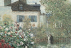 Detail view of artwork from Vintage Spring Garden House Painting.