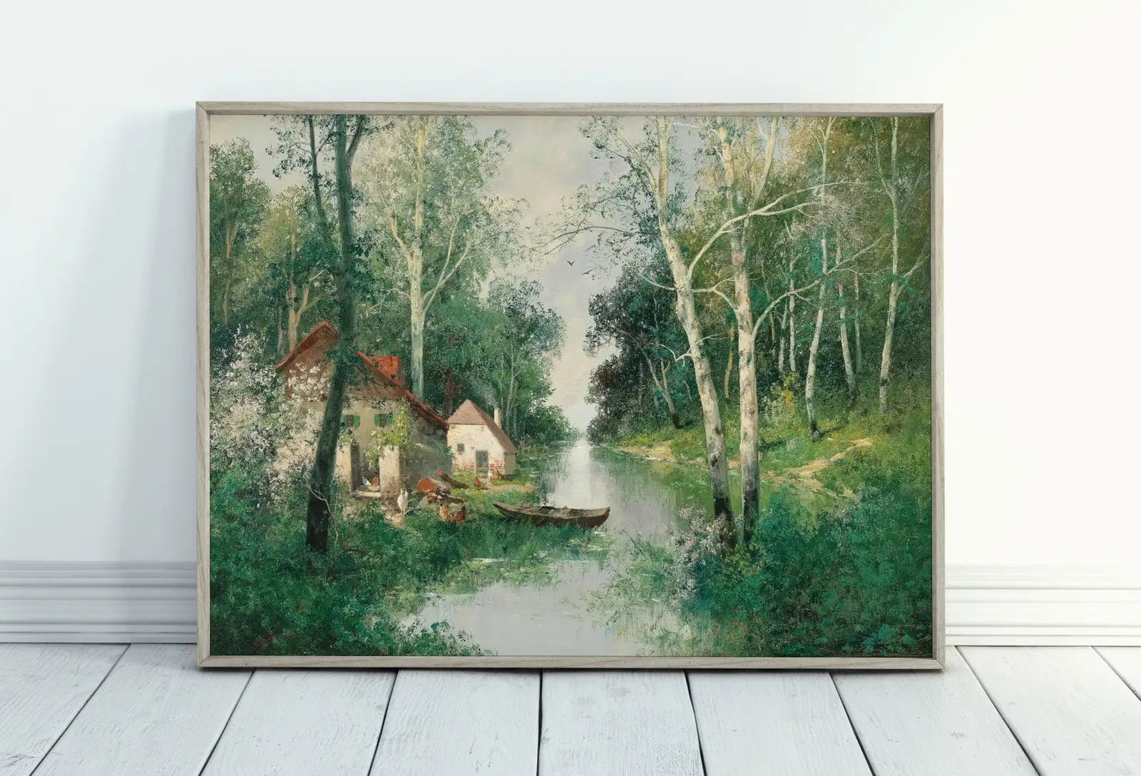 Impression de paysage printanier vintage - Art mural imprimable : Œuvre naturelle antique. Peinture à l’huile de paysage printanier. Téléchargement numérique.