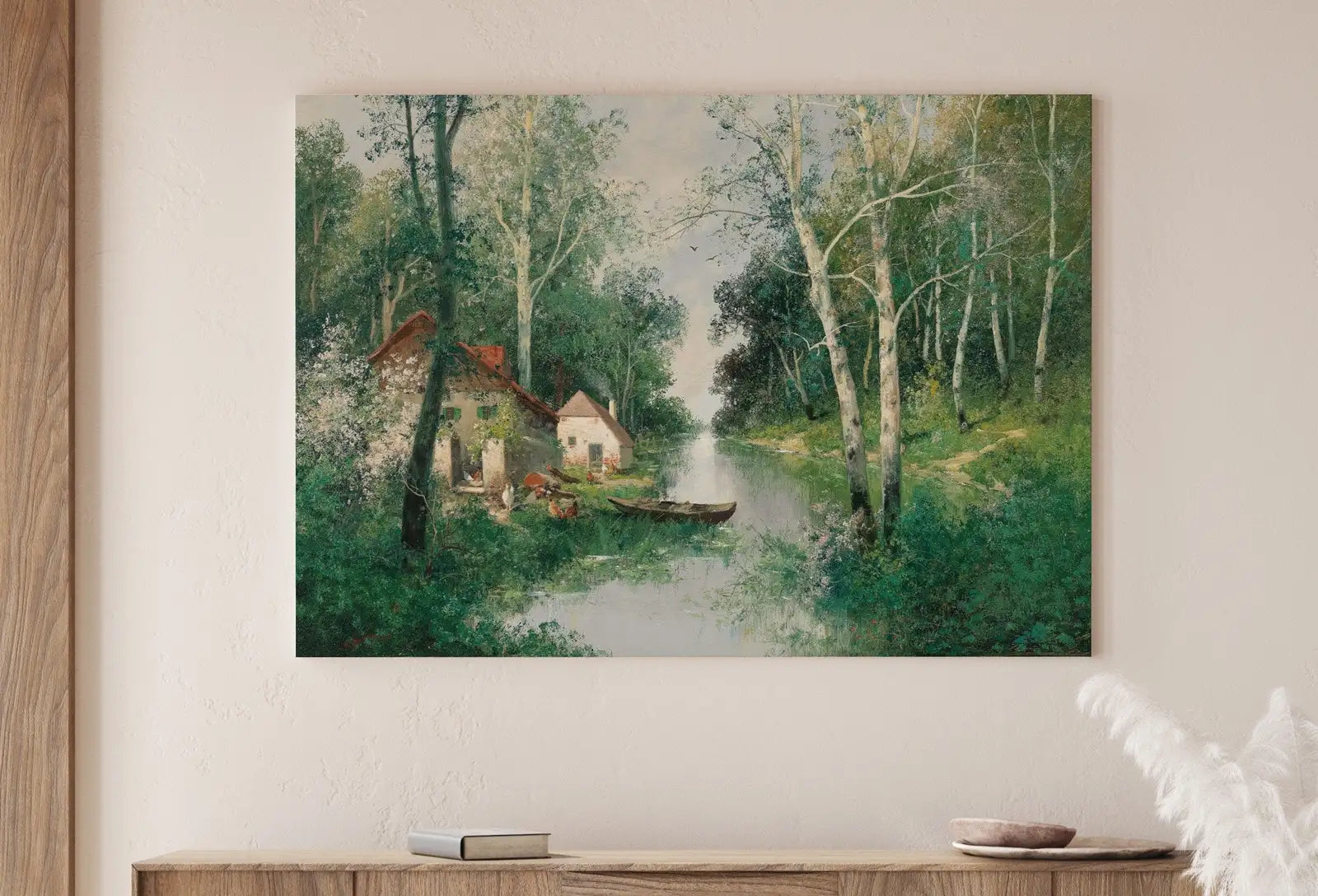 Impression de paysage printanier vintage - Art mural imprimable : Œuvre naturelle antique. Peinture à l’huile de paysage printanier. Téléchargement numérique.