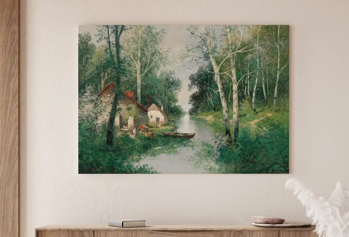 Vintage Spring Landscape Print. Printable Wall Art. Antique Nature Print. Spring Landscape Oil Painting. River Painting Digital Print – Printable Wall Art