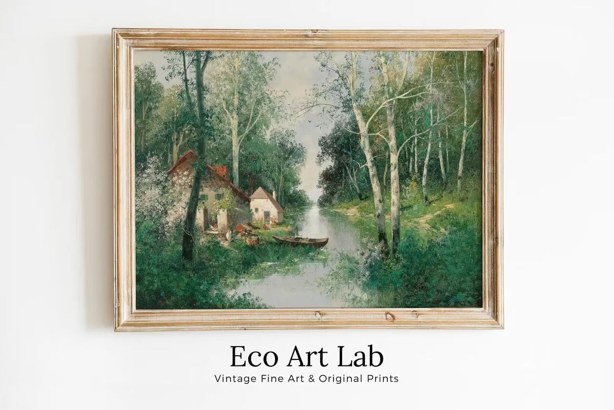 Vintage Spring Landscape Print. Printable Wall Art. Antique Nature Print. Spring Landscape Oil Painting. River Painting Digital Print – Printable Wall Art