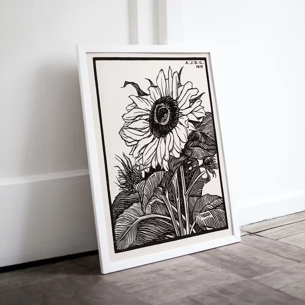 Vintage Sunflower Print Printable Wall Art. Art Nouveau Floral Print. Instant Download Poster Black and White Wall Art. Art Nouveau Poster – Printable Wall Art