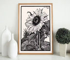 Vintage Sunflower Print Printable Wall Art. Art Nouveau Floral Print. Instant Download Poster Black and White Wall Art. Art Nouveau Poster – Printable Wall Art