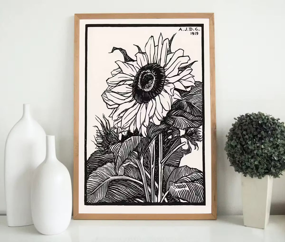 Vintage Sunflower Print Printable Wall Art. Art Nouveau Floral Print. Instant Download Poster Black and White Wall Art. Art Nouveau Poster – Printable Wall Art