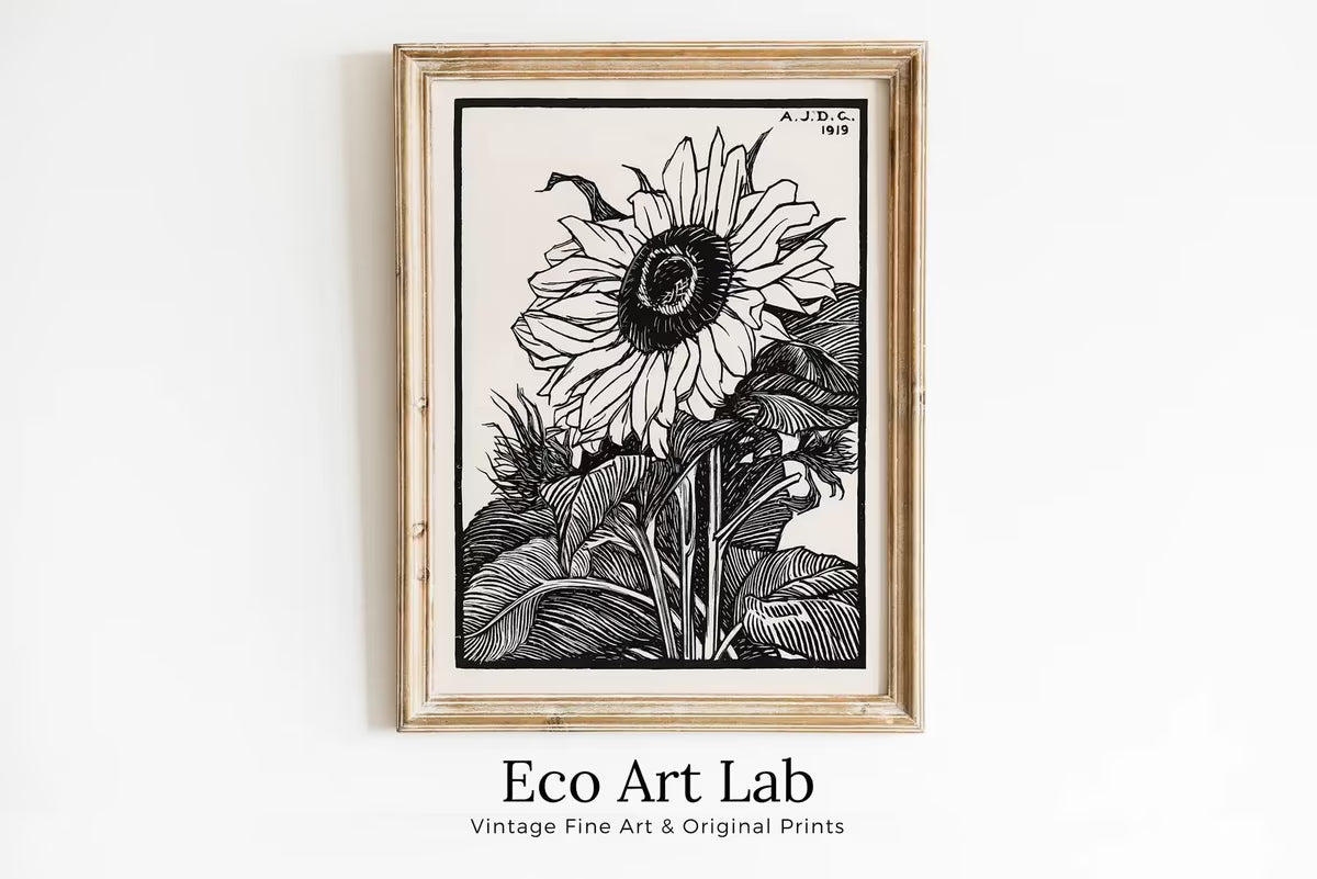 Vintage Sunflower Print Printable Wall Art. Art Nouveau Floral Print. Instant Download Poster Black and White Wall Art. Art Nouveau Poster – Printable Wall Art