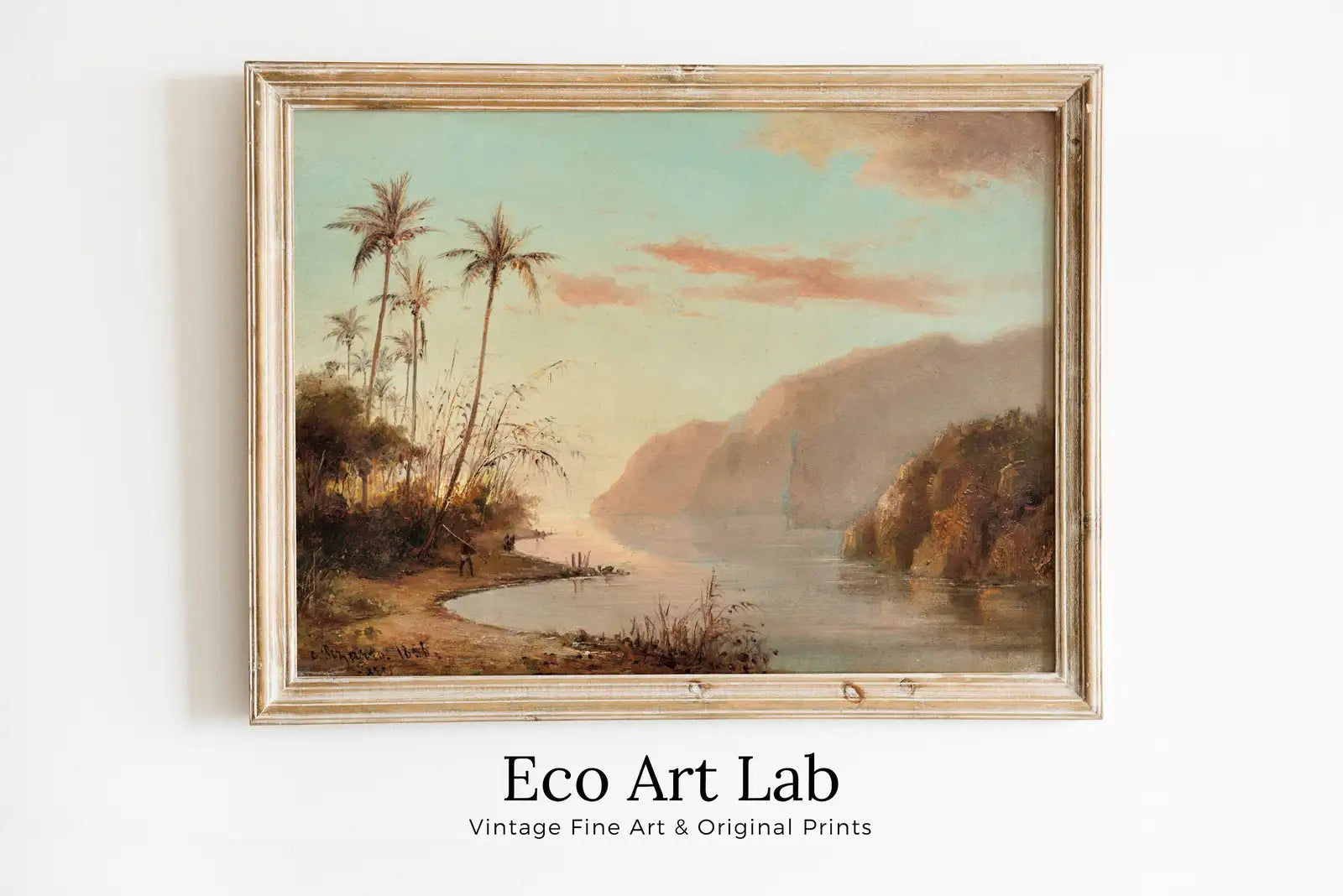 Paysage des criques des Îles Vierges en style ancien - Toile à télécharger immédiatement, peinture numérique de nature vintage abstraite.