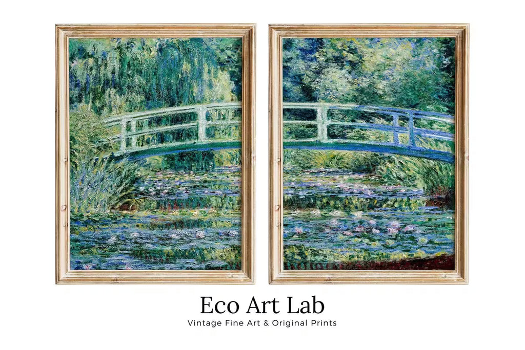 Water Lilies & Bridge by Claude Monet Set of 2 Prints. Printable Famous Fine Art Prints. Instant Download Vintage Painting. 2 Piece Wall Art – Printable Wall Art Set