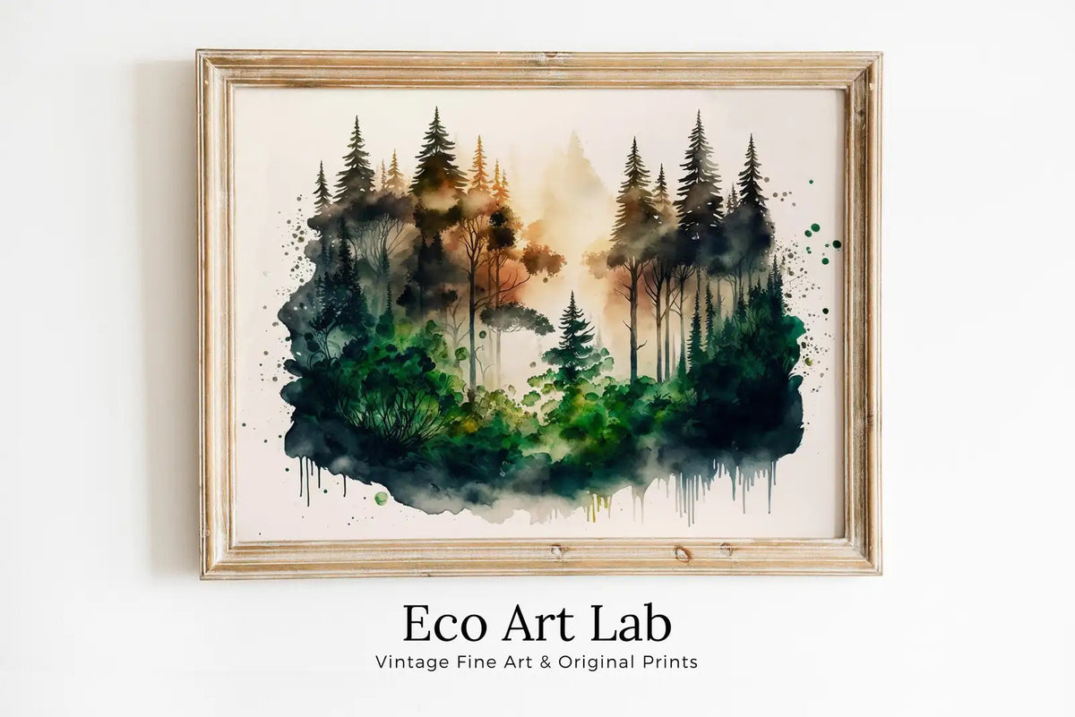 Included artwork preview showing first selection of artworks from Watercolor Abstract Forest Landscape Printable. Minimalist Forest Trees Painting Print. Printable Wall Art. Nature Decor. Forest Digital Art.