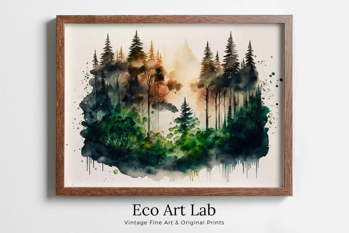 Watercolor Abstract Forest Landscape Printable. Minimalist Forest Trees Painting Print. Printable Wall Art. Nature Decor. Forest Digital Art – Printable Wall Art