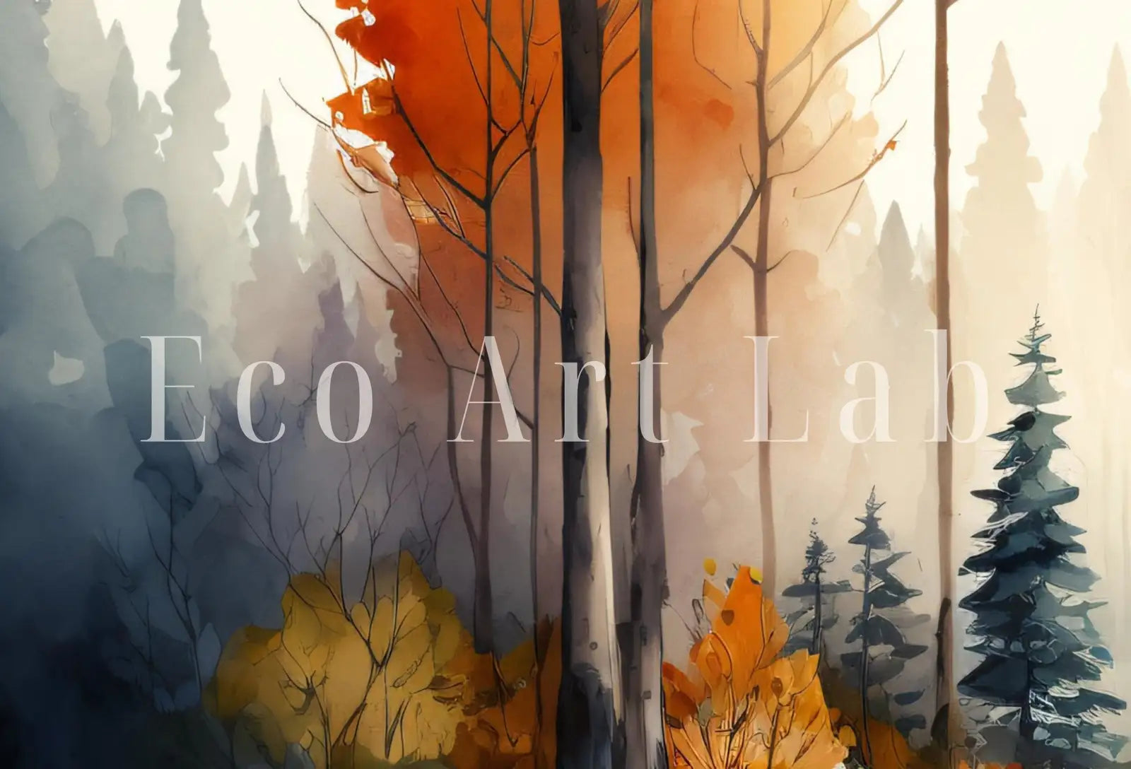 Watercolor Autumn Forest Trees Painting Print. Forest Landscape Printable. Printable Wall Art. Digital Art Nature Decor. Mountain Forest Art – Printable Wall Art Digital Download – Digital Download