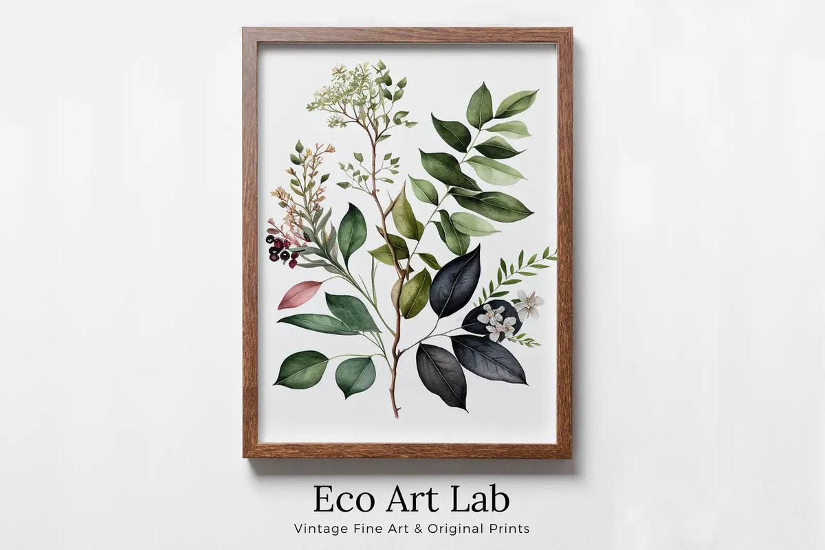 Framed view of Watercolor Botanical Print. Boho Floral Art. Floral Printable Wall Art. Floral Minimalist Art. Printable Flower Watercolor. Wild Flowers Art – printable wall art digital download.