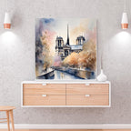 Detail view of artwork from Watercolor Cityscape Art I Notre Dame Cathedral Decor I Urban Home Printable Wall Art. (variation 1)