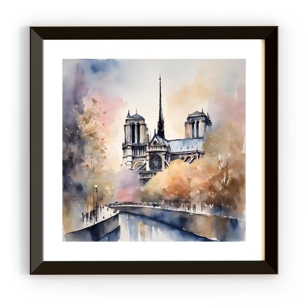 Watercolor Cityscape Art I Notre Dame Cathedral Decor I Urban Home Printable Wall Art – Printable Wall Art