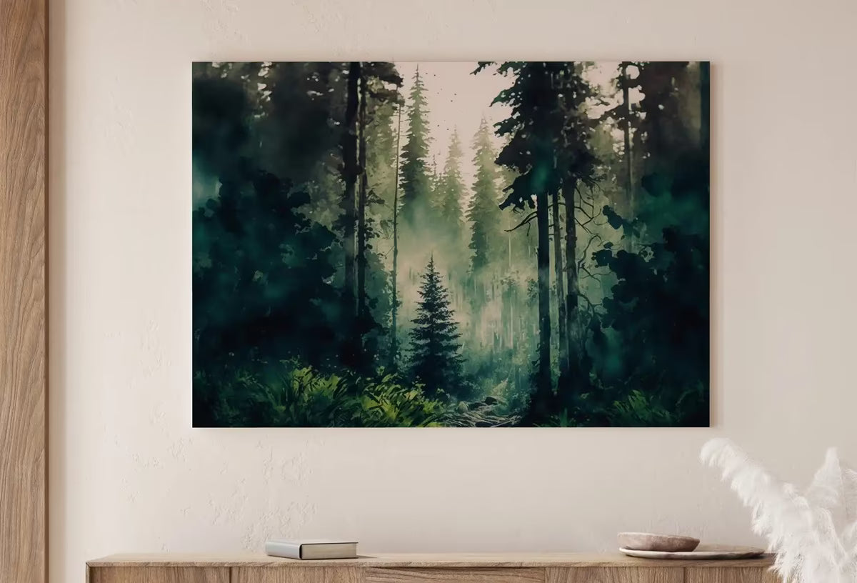 Watercolor Dense Forest Landscape Printable. Printable Wall Art. Digital Art. Green Forest Trees Painting Print. Nature Decor. Forest Art – Printable Wall Art