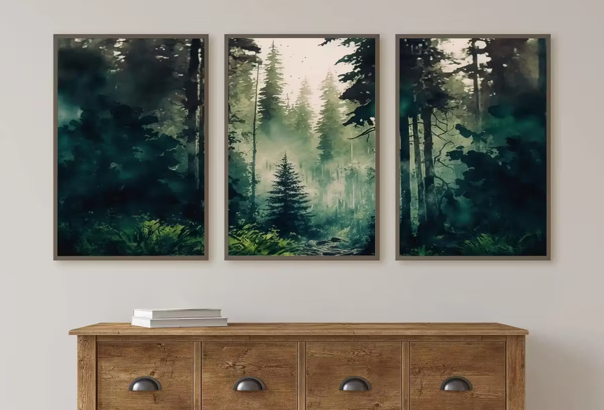 Watercolor Dense Forest Landscape Printable. Printable Wall Art. Set of 3 Prints. Green Forest Trees Painting. Nature Decor. Forest Art – Printable Wall Art Set