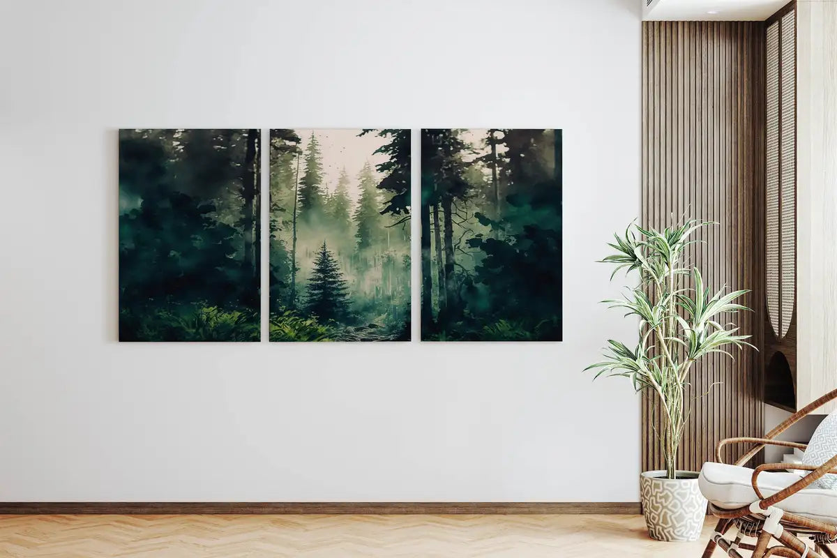 Watercolor Dense Forest Landscape Printable. Printable Wall Art. Set of 3 Prints. Green Forest Trees Painting. Nature Decor. Forest Art – Printable Wall Art Set (Digital Download) – Digital Download