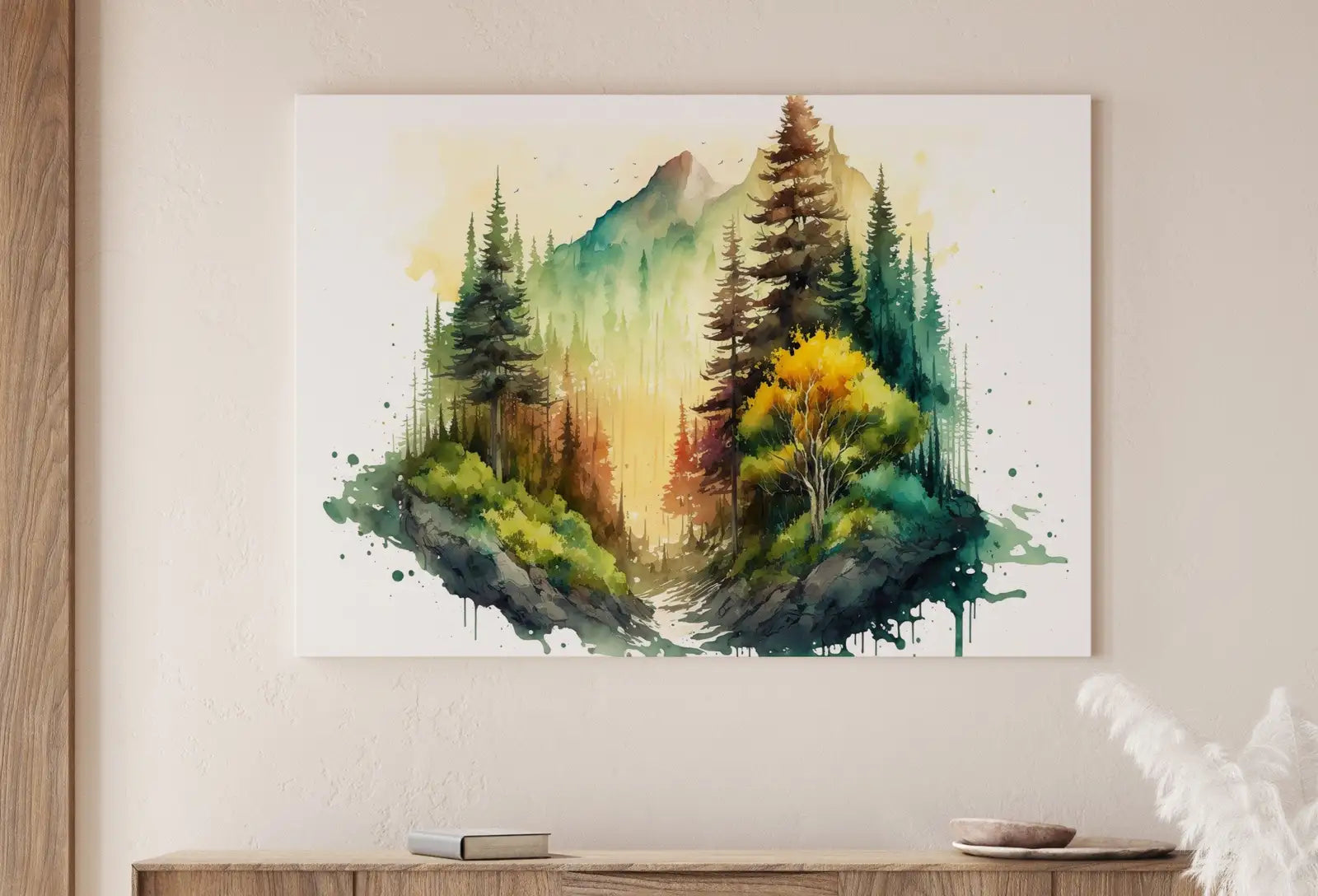 Watercolor Forest Landscape Printable. Digital Art. Green Forest Trees Painting Print. Printable Wall Art. Nature Decor. Mountain Forest Art – Printable Wall Art Digital Download – Digital Download