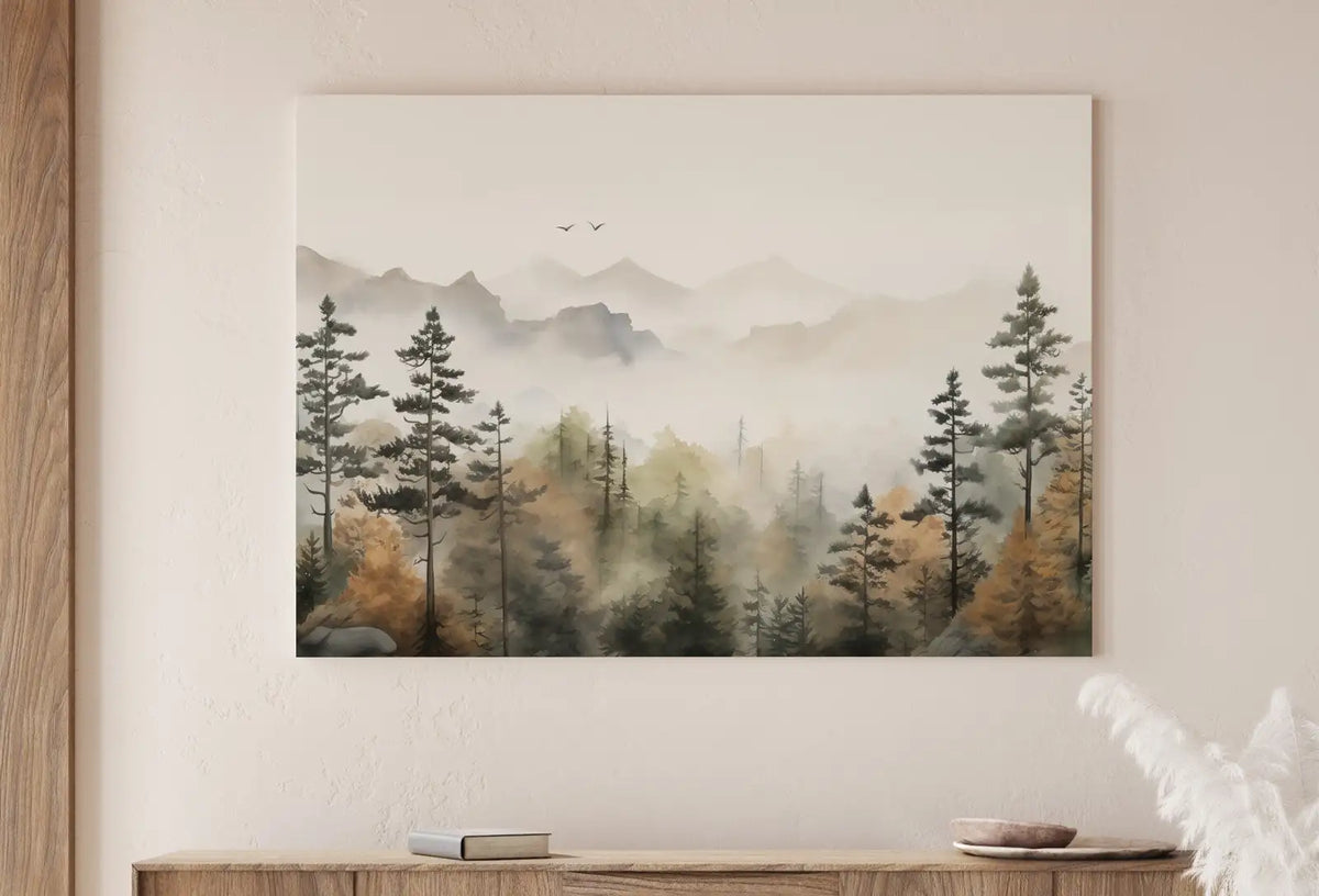 Included artwork preview showing first selection of artworks from Watercolor Forest Landscape Printable. Fall Printable Wall Art. Digital Art. Autumn Forest Trees Painting Print. Nature Decor. Forest Art.
