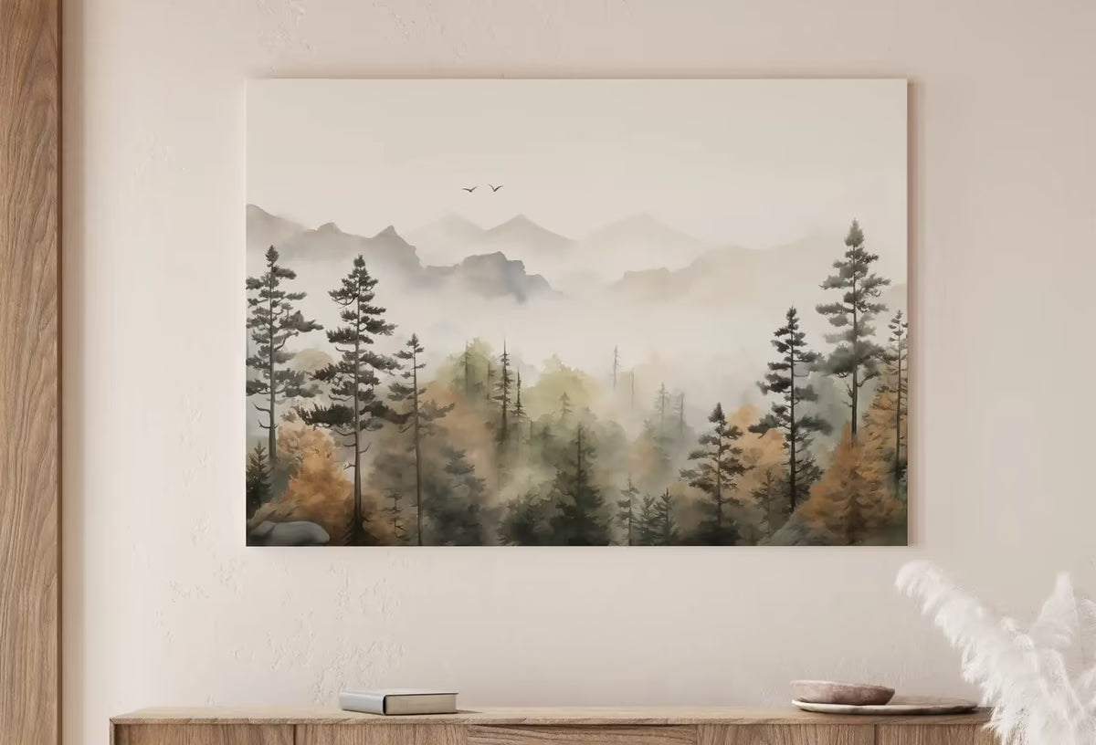 Watercolor Forest Landscape Printable. Fall Printable Wall Art. Digital Art. Autumn Forest Trees Painting Print. Nature Decor. Forest Art – Printable Wall Art