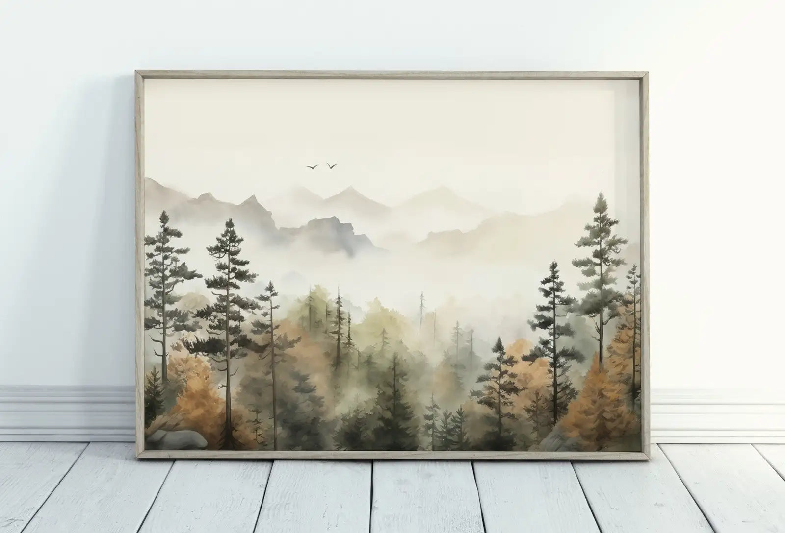 Paysage forestier à l’aquarelle à imprimer. Art mural d’automne à imprimer. Art numérique. Impression de peinture d’arbres de forêt d’automne. Décor de la nature. Art de forêt