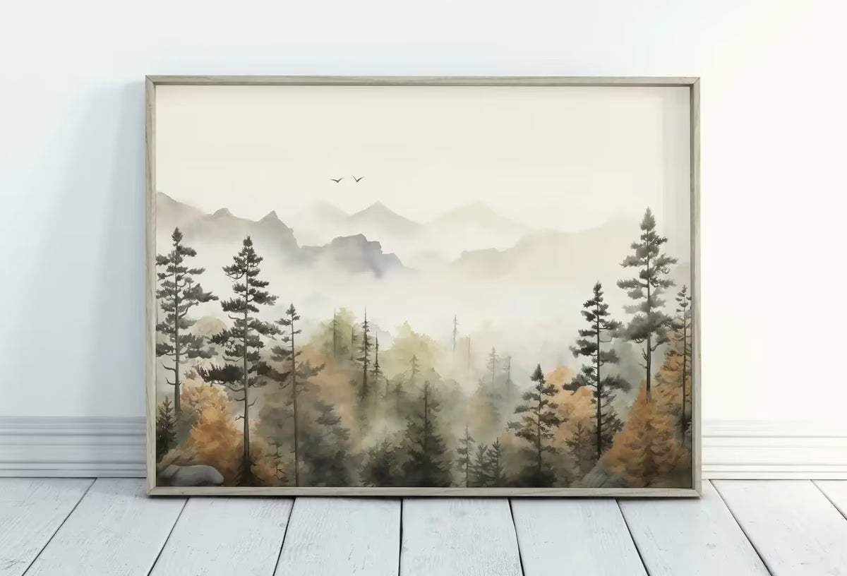 Watercolor Forest Landscape Printable. Fall Printable Wall Art. Digital Art. Autumn Forest Trees Painting Print. Nature Decor. Forest Art – Printable Wall Art