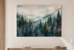 Detail view of artwork from Watercolor Forest Landscape Printable. Green Forest Trees Painting Print. Printable Wall Art. Digital Art. Nature Decor. Mountain Forest Art. (variation 5)