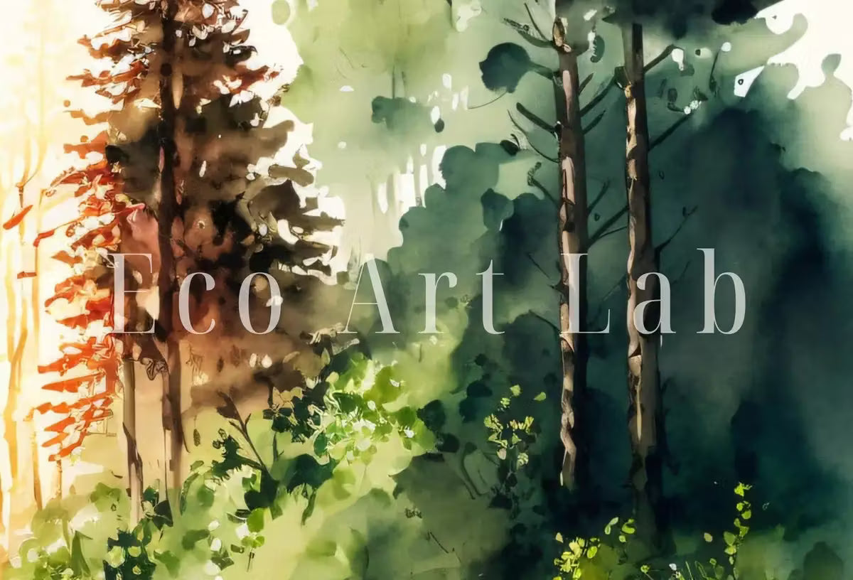 Watercolor Forest Landscape Printable. Green Forest Trees Painting Print. Printable Wall Art. Digital Art. Nature Decor. Mountain Forest Art – Printable Wall Art