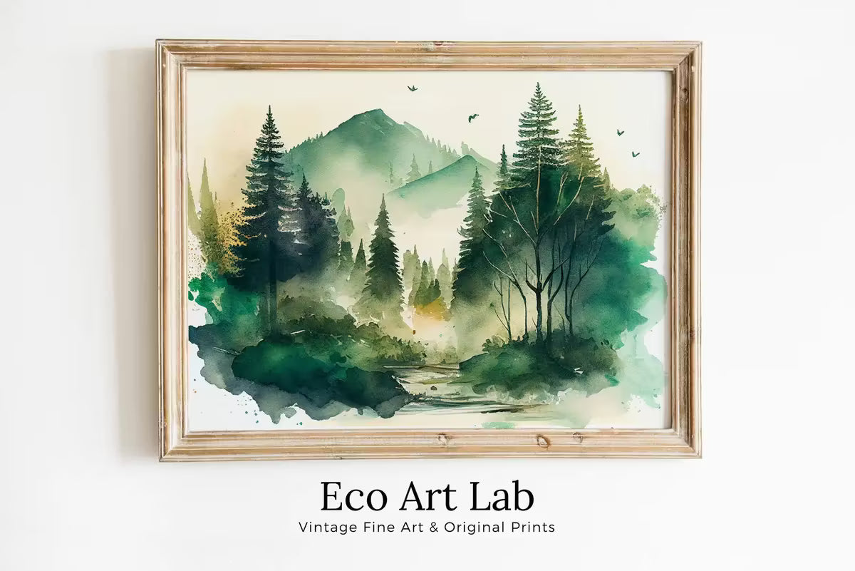 Watercolor Forest Mountain Printable. Landscape Forest Printable Wall Art. Minimalist Forest Trees Painting Print. Digital Art. Nature Decor – Printable Wall Art