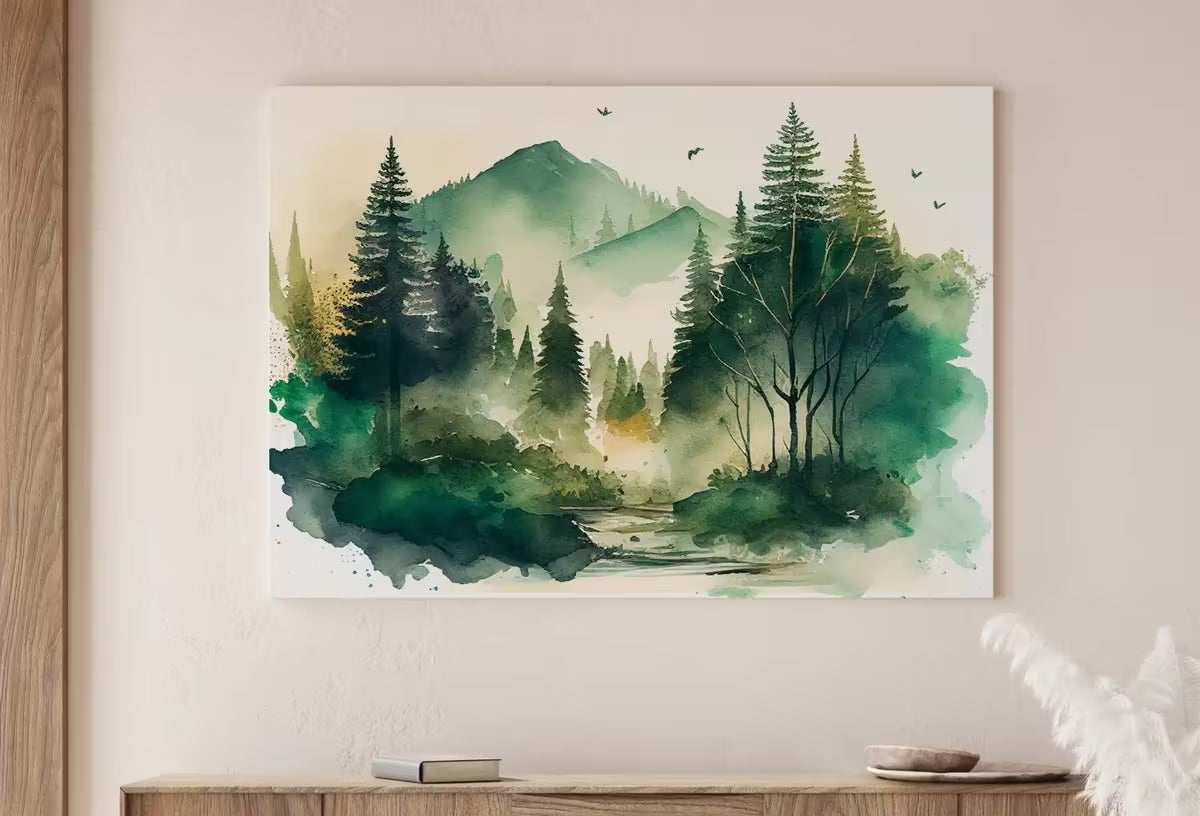 Watercolor Forest Mountain Printable. Landscape Forest Printable Wall Art. Minimalist Forest Trees Painting Print. Digital Art. Nature Decor – Printable Wall Art