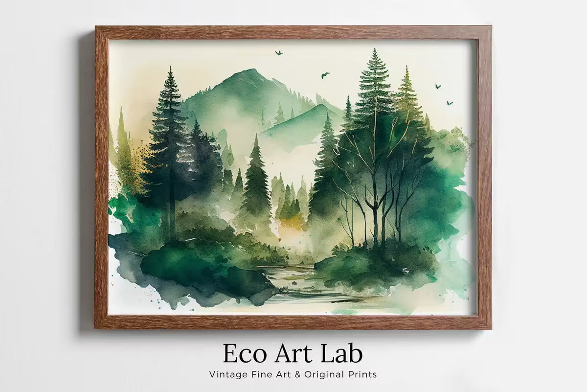 Watercolor Forest Mountain Printable. Landscape Forest Printable Wall Art. Minimalist Forest Trees Painting Print. Digital Art. Nature Decor – Printable Wall Art