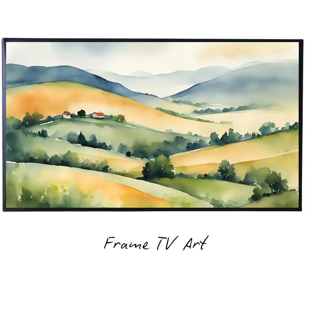 Watercolor Hills Art For Frame TV. Pastel Minimalist Decor For Samsung Frame TV. Colorful Landscape View For Frame TV 4K. – Frame TV  Art