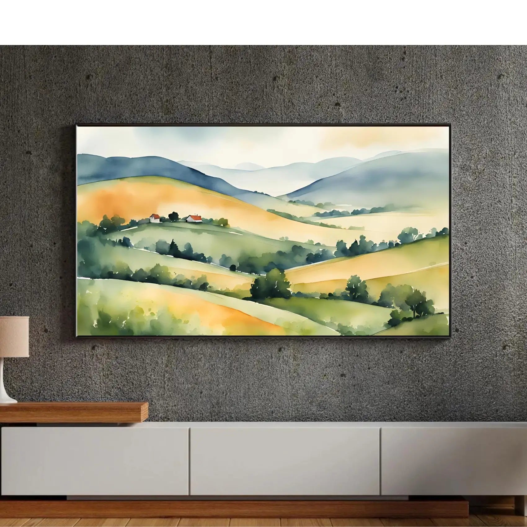 Watercolor Hills Art For Frame TV. Pastel Minimalist Decor For Samsung Frame TV. Colorful Landscape View For Frame TV 4K. – Frame TV Digital Download Art – Digital Download