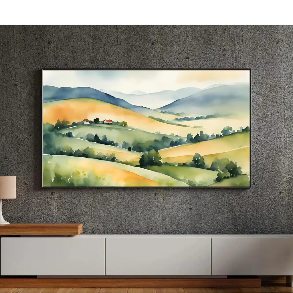 Watercolor Hills Art For Frame TV. Pastel Minimalist Decor For Samsung Frame TV. Colorful Landscape View For Frame TV 4K. – Frame TV  Art