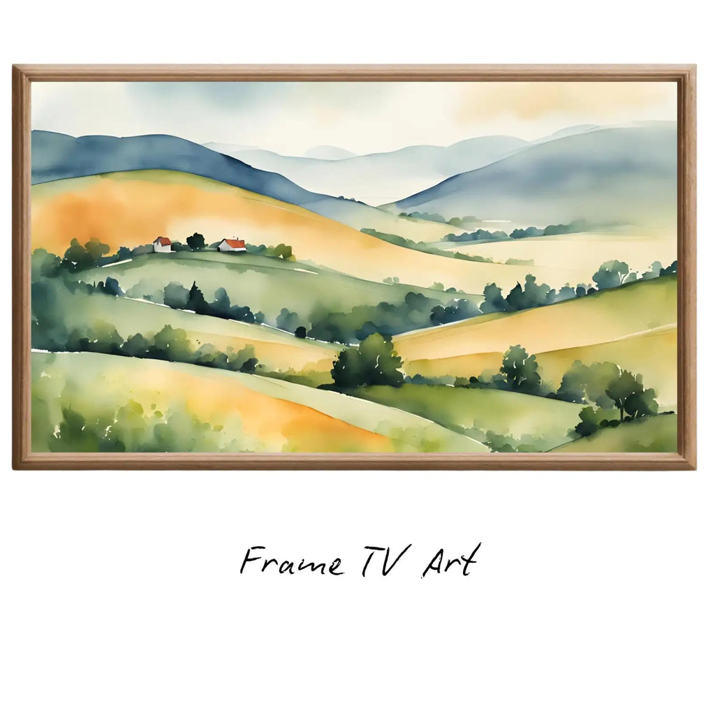 Watercolor Hills Art For Frame TV. Pastel Minimalist Decor For Samsung Frame TV. Colorful Landscape View For Frame TV 4K. – Frame TV Digital Download Art – Digital Download