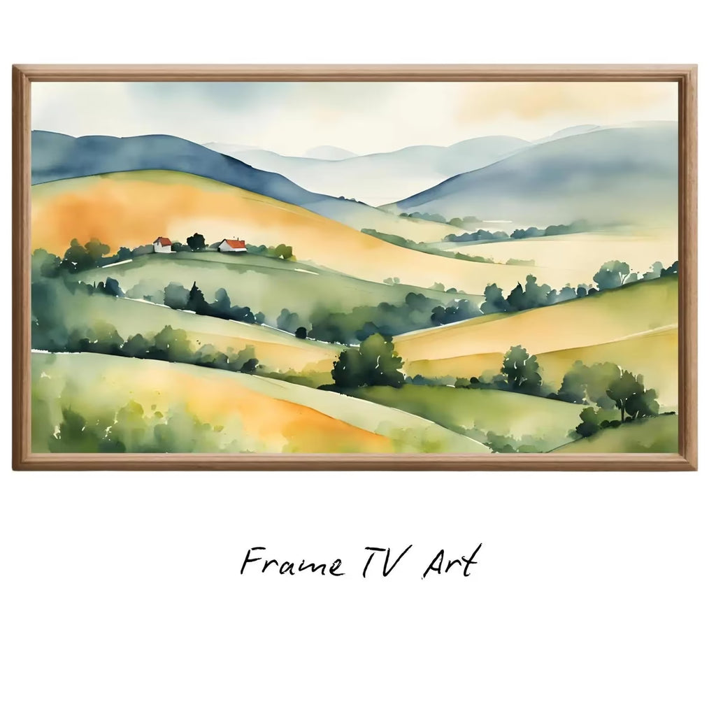 Watercolor Hills Art For Frame TV. Pastel Minimalist Decor For Samsung Frame TV. Colorful Landscape View For Frame TV 4K. – Frame TV  Art