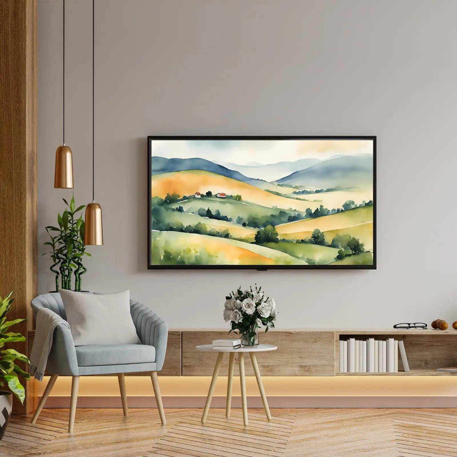 Watercolor Hills Art For Frame TV. Pastel Minimalist Decor For Samsung Frame TV. Colorful Landscape View For Frame TV 4K. – Frame TV Digital Download Art – Digital Download