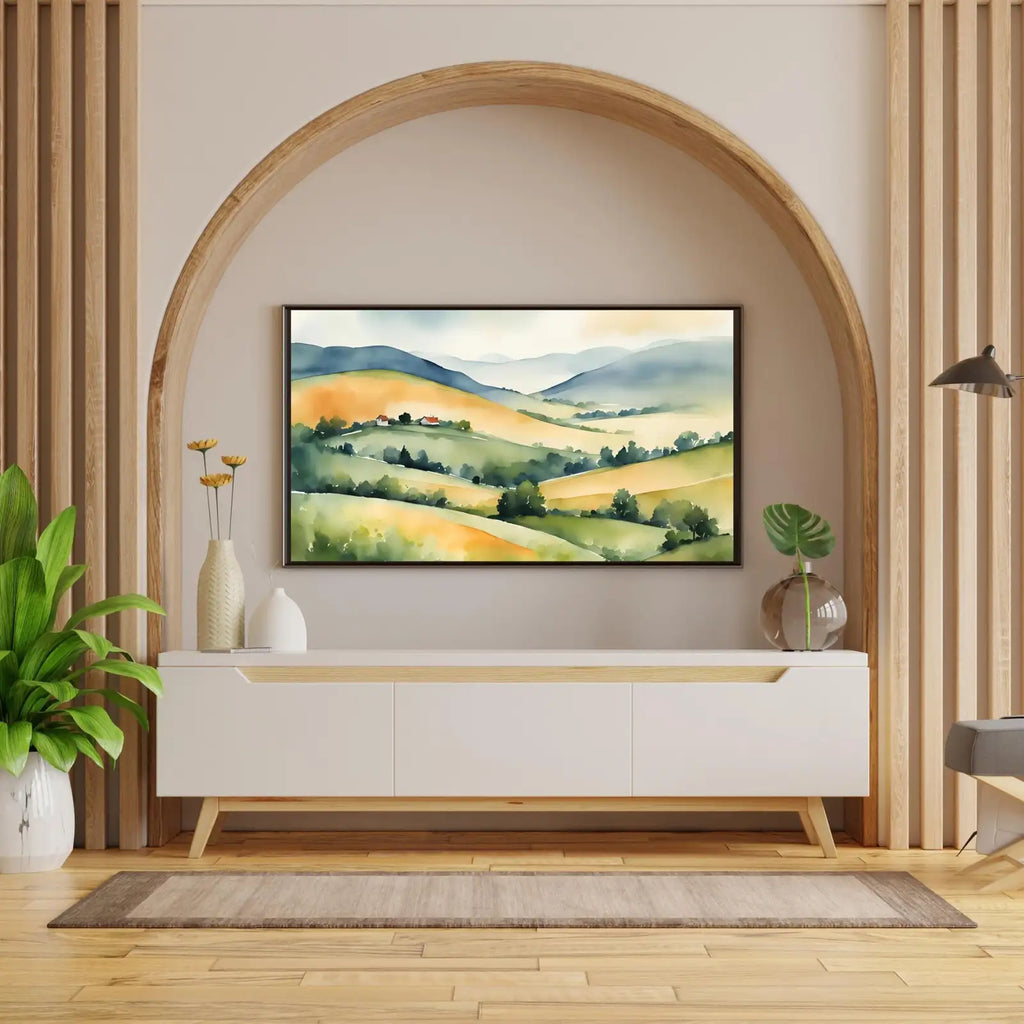 Watercolor Hills Art For Frame TV. Pastel Minimalist Decor For Samsung Frame TV. Colorful Landscape View For Frame TV 4K. – Frame TV Digital Download Art – Digital Download