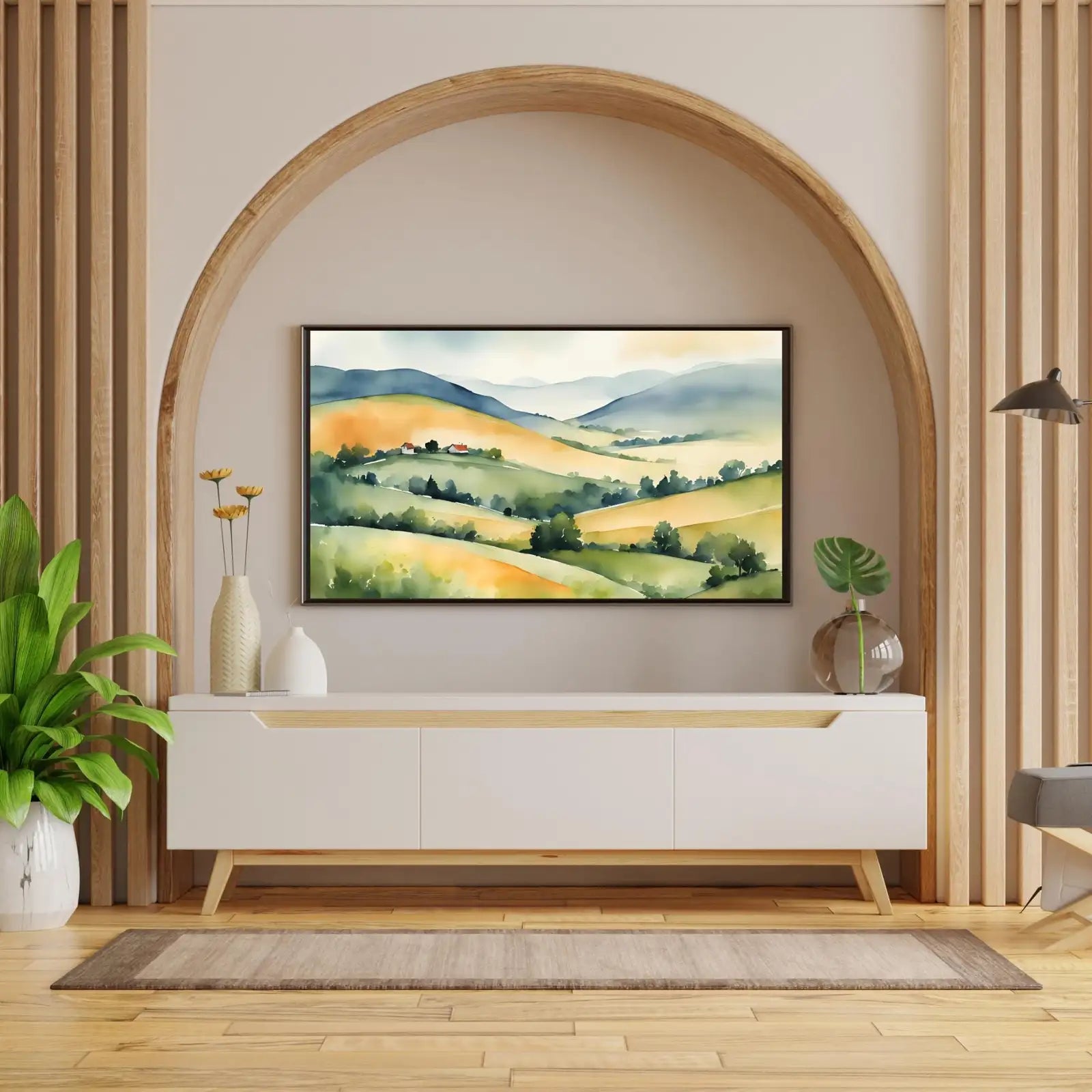 Watercolor Hills Art For Frame TV. Pastel Minimalist Decor For Samsung Frame TV. Colorful Landscape View For Frame TV 4K. – Frame TV Digital Download Art – Digital Download