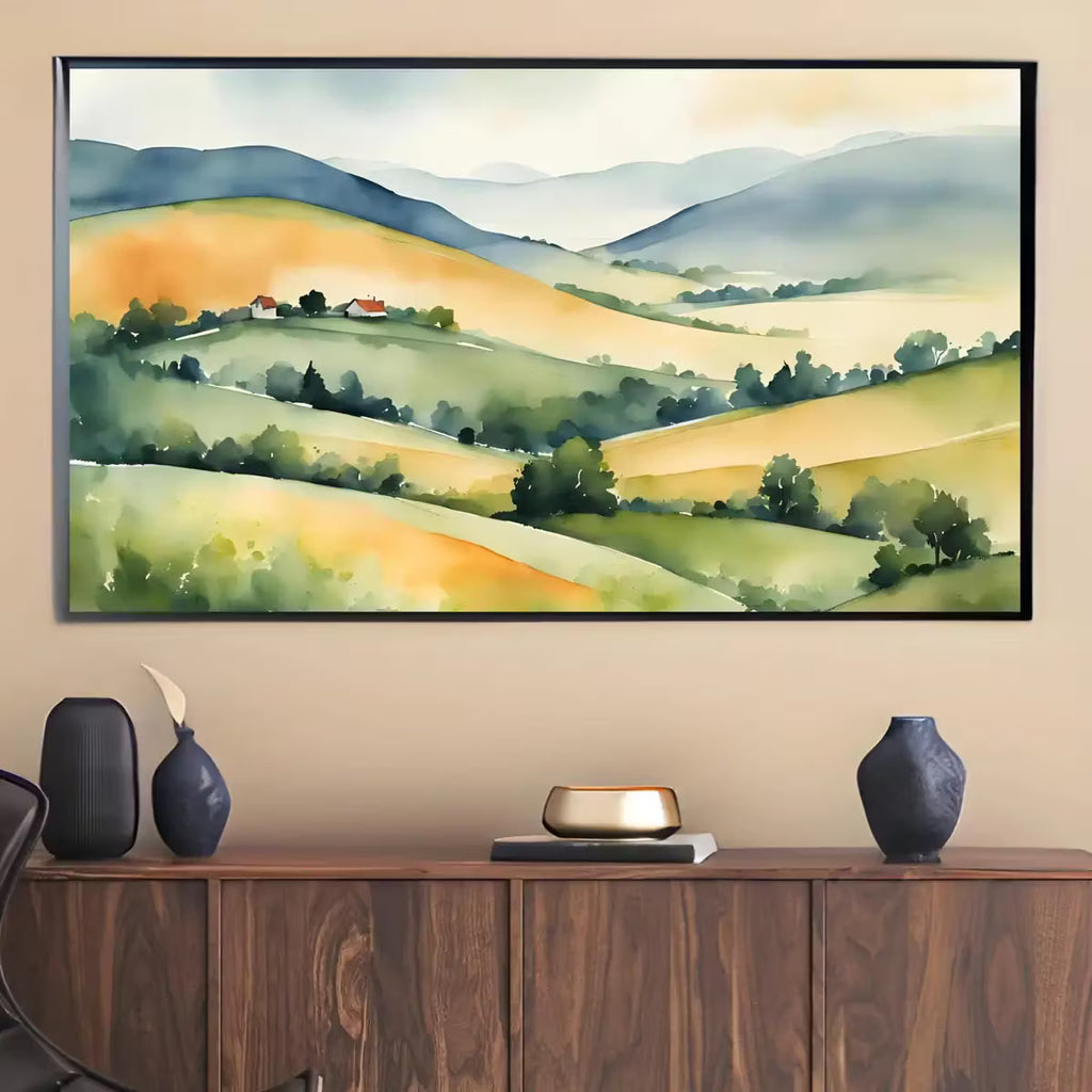 Watercolor Hills Art For Frame TV. Pastel Minimalist Decor For Samsung Frame TV. Colorful Landscape View For Frame TV 4K. – Frame TV  Art