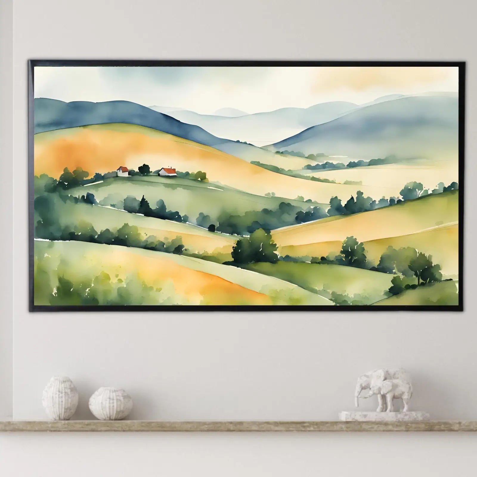 Watercolor Hills Art For Frame TV. Pastel Minimalist Decor For Samsung Frame TV. Colorful Landscape View For Frame TV 4K. – Frame TV Digital Download Art – Digital Download