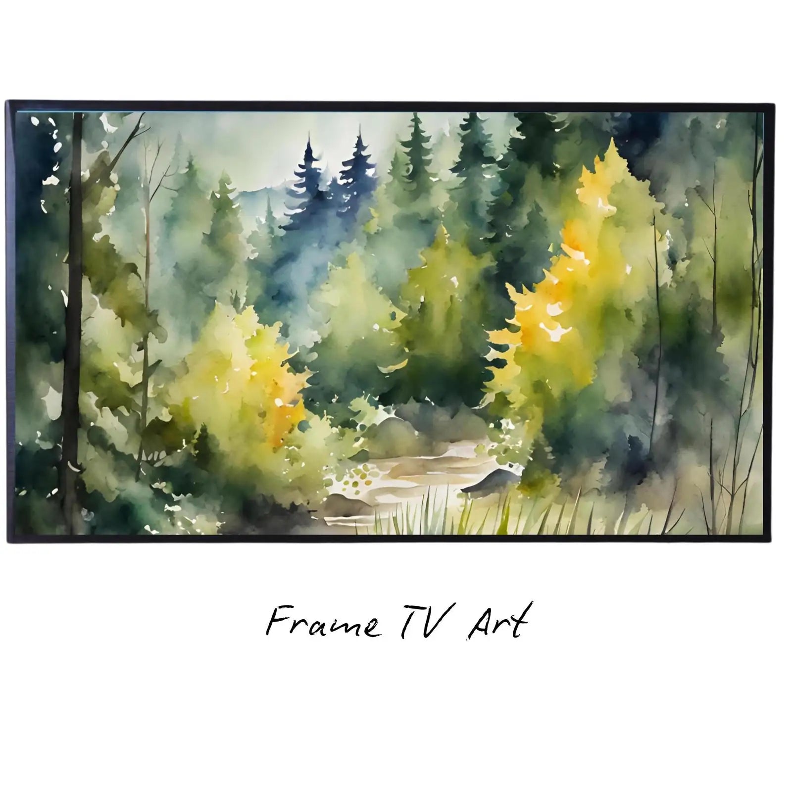 Watercolor Minimalist Art For Frame TV I Minimalist Mountain Landscape Decor I Nature Abstract Digital Download displayed on Samsung Frame TV on a living room wall.