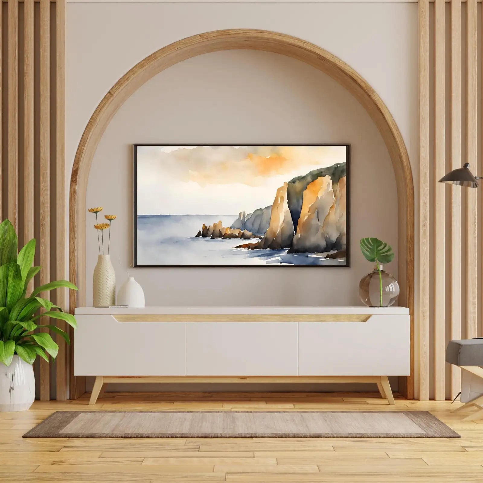 Watercolor Minimalist Frame TV Art. Contemporary 4K Digital Art for Samsung Frame TV. Minimalist Ocean Landscape Decor. – Frame TV Digital Download Art – Digital Download