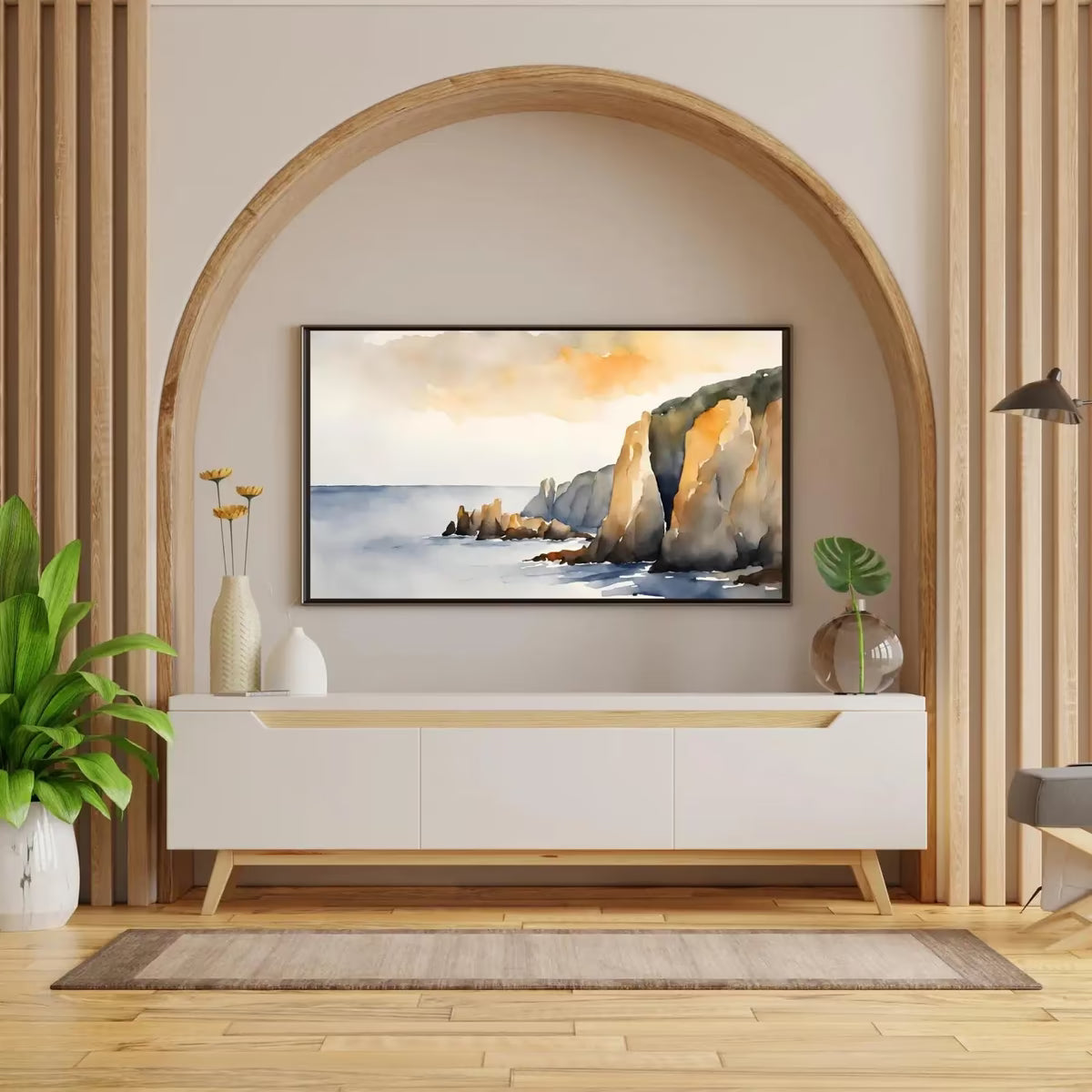 Watercolor Minimalist Frame TV Art. Contemporary 4K Digital Art for Samsung Frame TV. Minimalist Ocean Landscape Decor. – Frame TV  Art