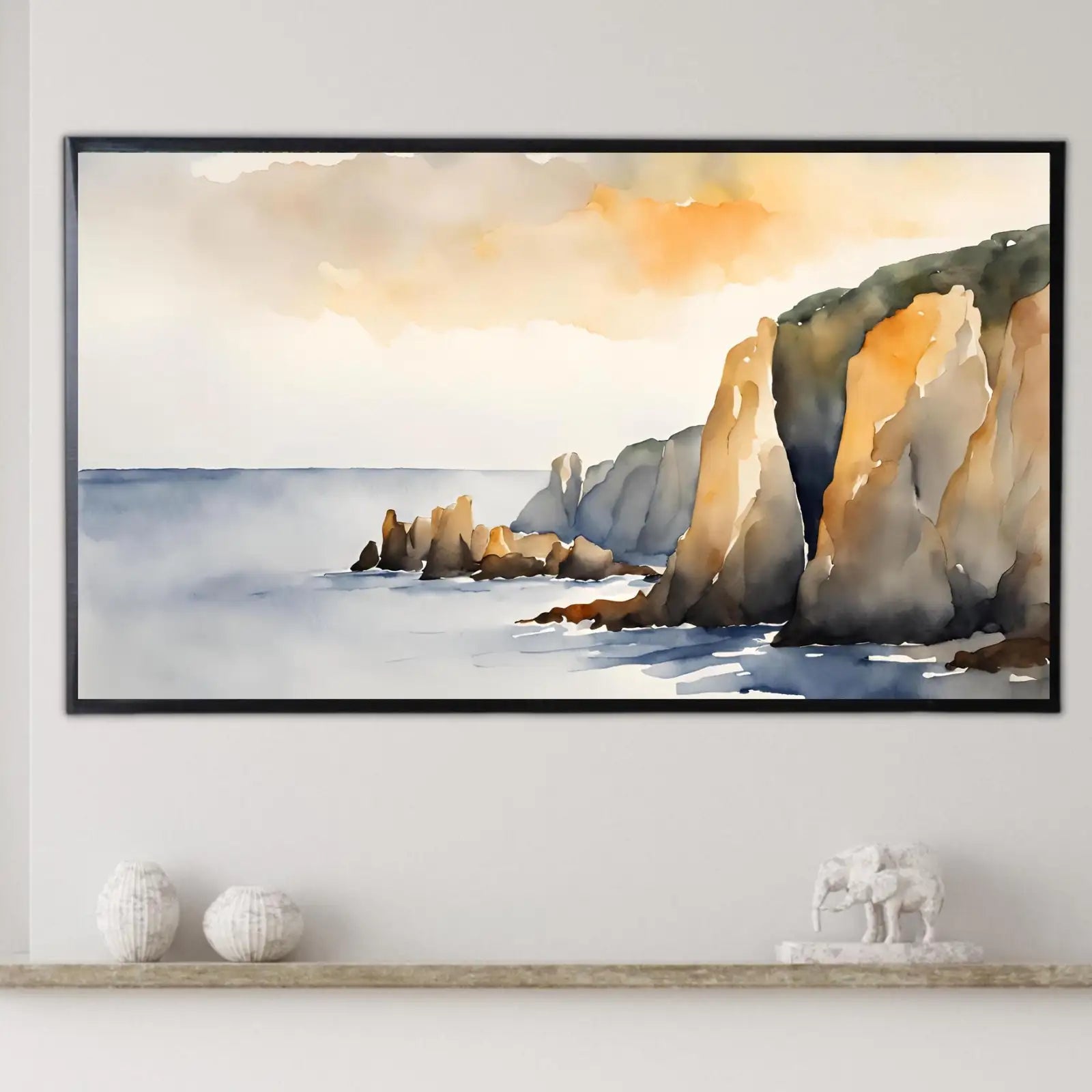 Watercolor Minimalist Frame TV Art. Contemporary 4K Digital Art for Samsung Frame TV. Minimalist Ocean Landscape Decor. – Frame TV Digital Download Art – Digital Download