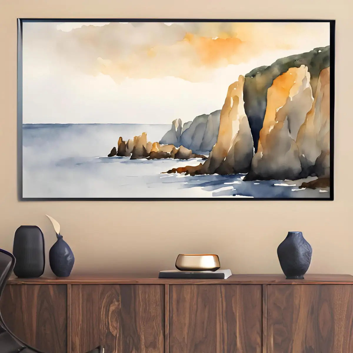 Watercolor Minimalist Frame TV Art. Contemporary 4K Digital Art for Samsung Frame TV. Minimalist Ocean Landscape Decor. – Frame TV Digital Download Art – Digital Download